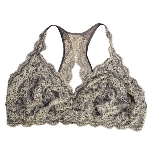 Felina Other - Felina XL Lace Racerback Bralette In Gray & Cream